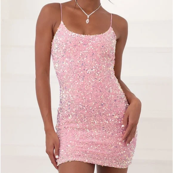 Lucy in the sky iridescent sequin bodycon dress in pink